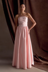 Florence Strapless Belted Maxi Dress - Baby Pink