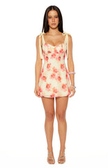 Bambi Yellow and Pink Floral Print Mini Dress