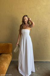 Sofie Pintuck Linen Maxi Dress - White