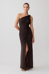 Ryn Twisted One Shoulder Maxi Dress - Dark Chocolate