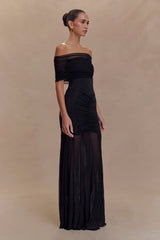 Caspian Slinky And Mesh Off Shoulder Maxi Dress - Black