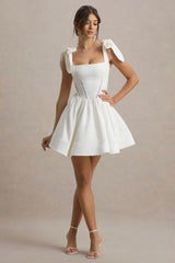 Mochi | White Skater Mini Dress With Bow Straps