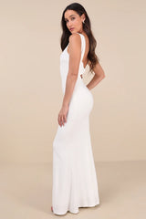 Love In Your Eyes Ivory Knotted Mermaid Maxi Dress