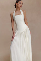 Stacie Pleated Halter Maxi Dress - Ivory