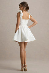 Mochi | White Skater Mini Dress With Bow Straps