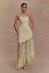 Aleena Satin And Lace Maxi Dress - Lemon