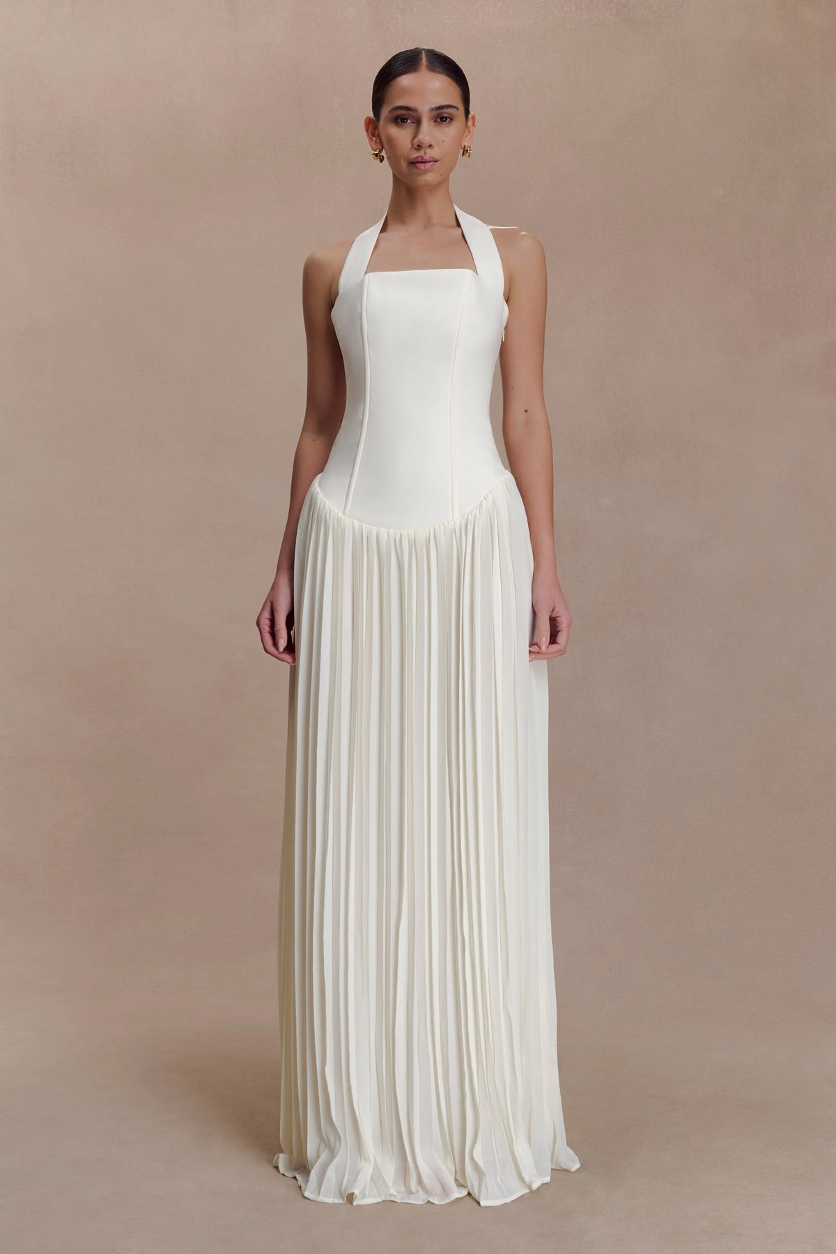Stacie Pleated Halter Maxi Dress - Ivory