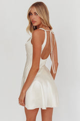Brigid Cowl Neck Scoop Back Mini Dress Ivory