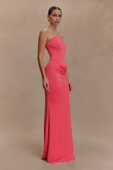 Madison Strapless Slinky Maxi Dress - Coral