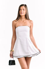Scott White and Black Contrast Strapless Mini Dress