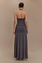 Bentley Peached Jersey Halter Maxi Dress - Charcoal