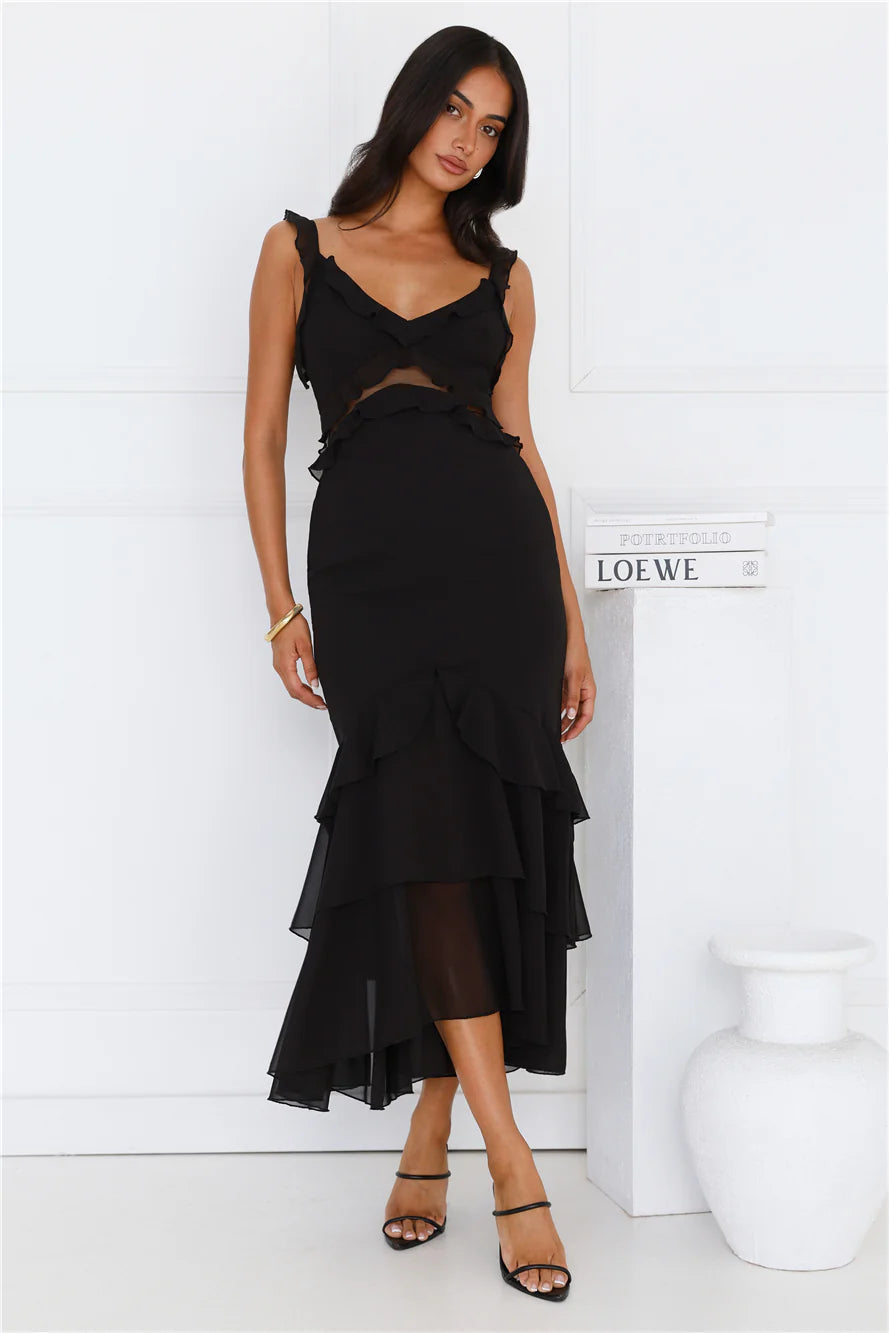 Golden Rooftops Midi Dress Black