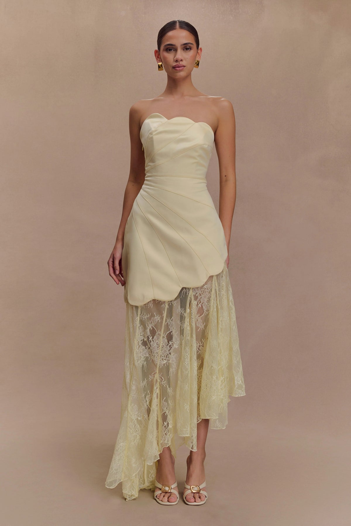 Aleena Satin And Lace Maxi Dress - Lemon